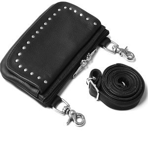 Mara Leather - ML-1512 Black Ladies Clip Pouch Purse, Adjustable Strap Lobster C
